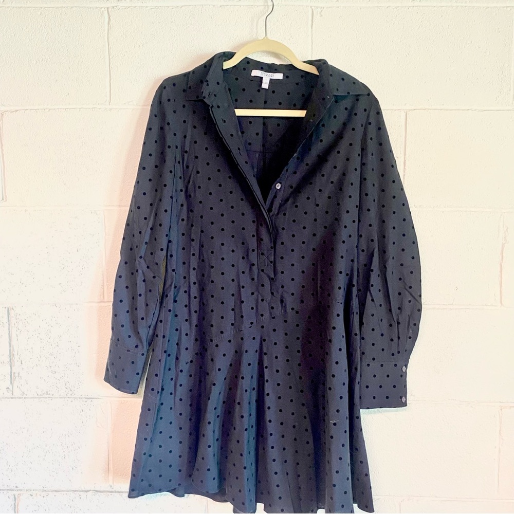 Derek Lam 10 Crosby Long Sleeve Popover Mini Shirt Dress Polkadot